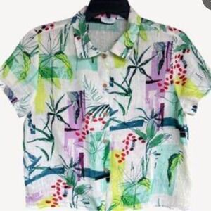 Sigrid Olsen Tropical Leaf Botanical Print Button Up Shirt‎ Women's Medium